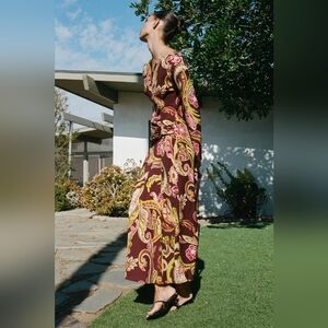 NWT Zara Floral Paisley Vacation Boho Maxi Dress Size Medium